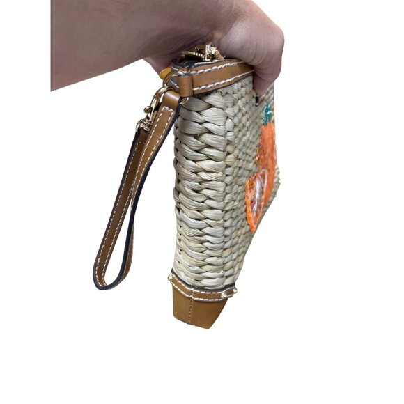 Michael Kors Womens Straw Leather Embroidered Citrus Limited Wristlet SKU 9223 - Picture 4 of 16